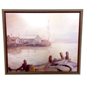 Vintage Nautical Mid Century Modern Seascape Print with Wooden Frame